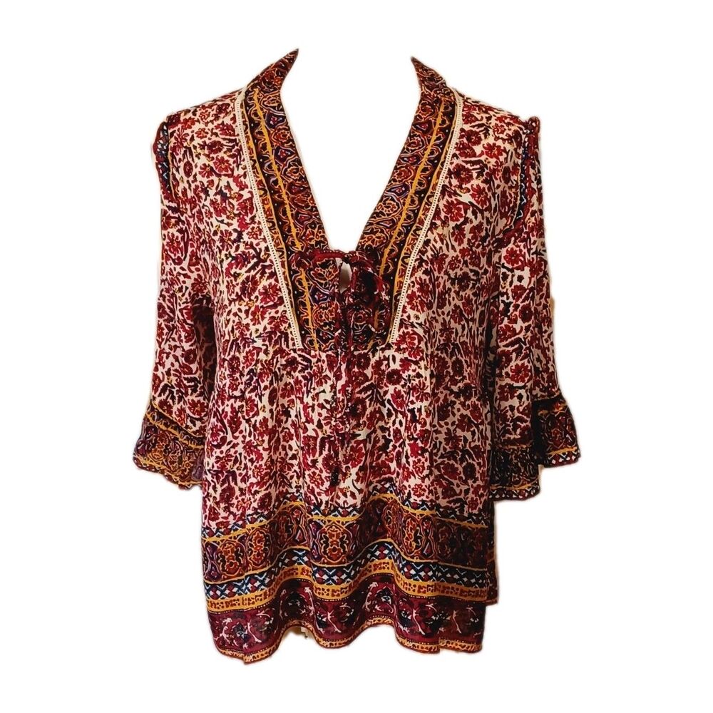 Millenium Women's Floral Multicolor Print Peasant Bohemian Blouse XL